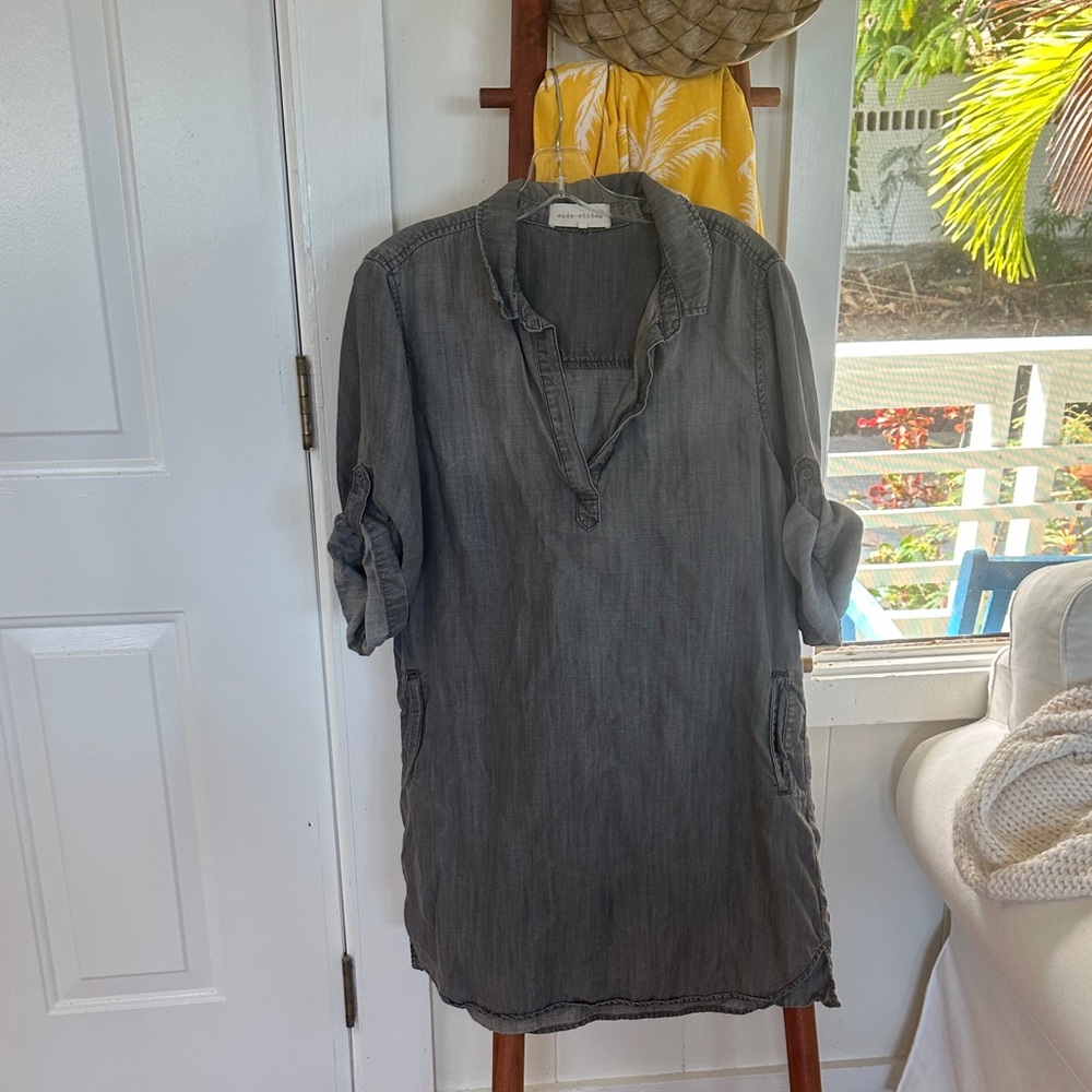 Side Stitch Gray Long Sleeve Dress